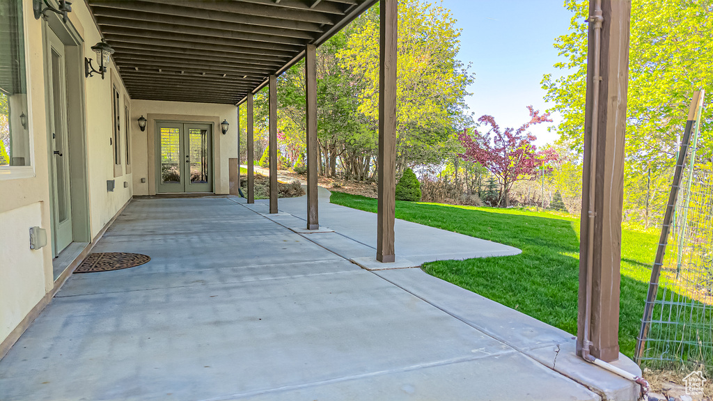 View of patio with french doors