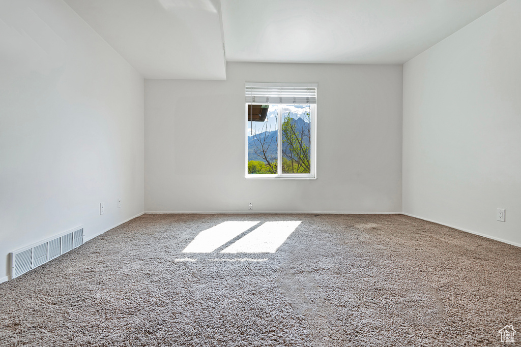 Spare room featuring visible vents and carpet floors