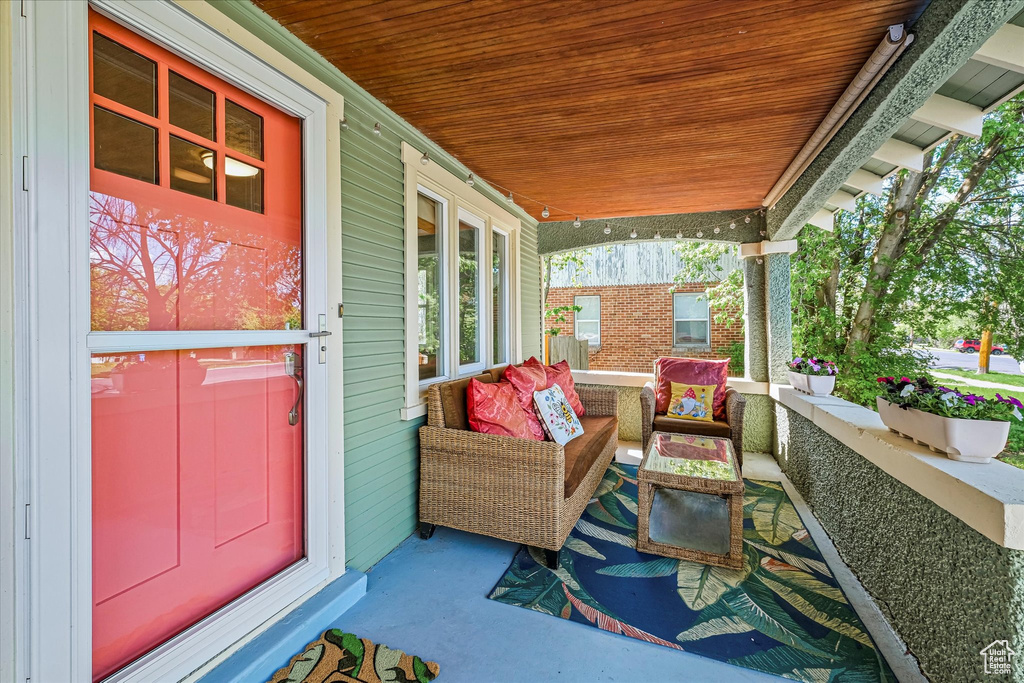 Exterior space with a porch