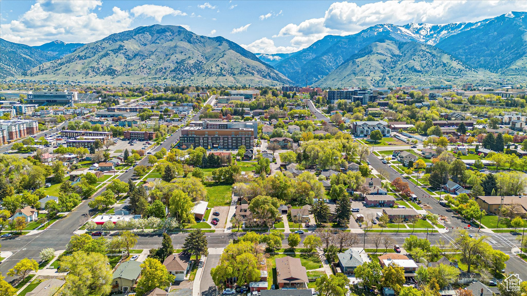 Bird\'s eye view featuring a mountain view