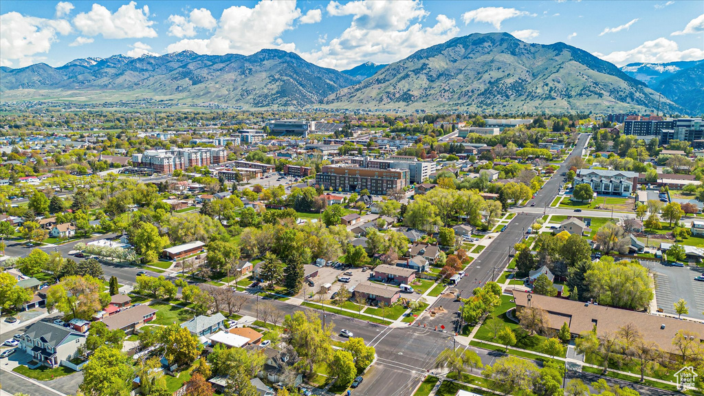 Aerial view featuring a mountain view