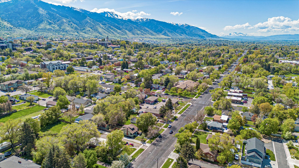 Aerial view featuring a residential view and a mountain view