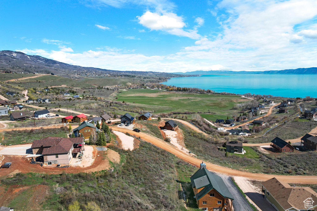 Bird's eye view featuring a water and mountain view
