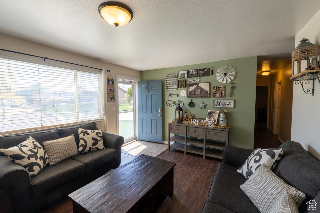 Living area with wood finished floors