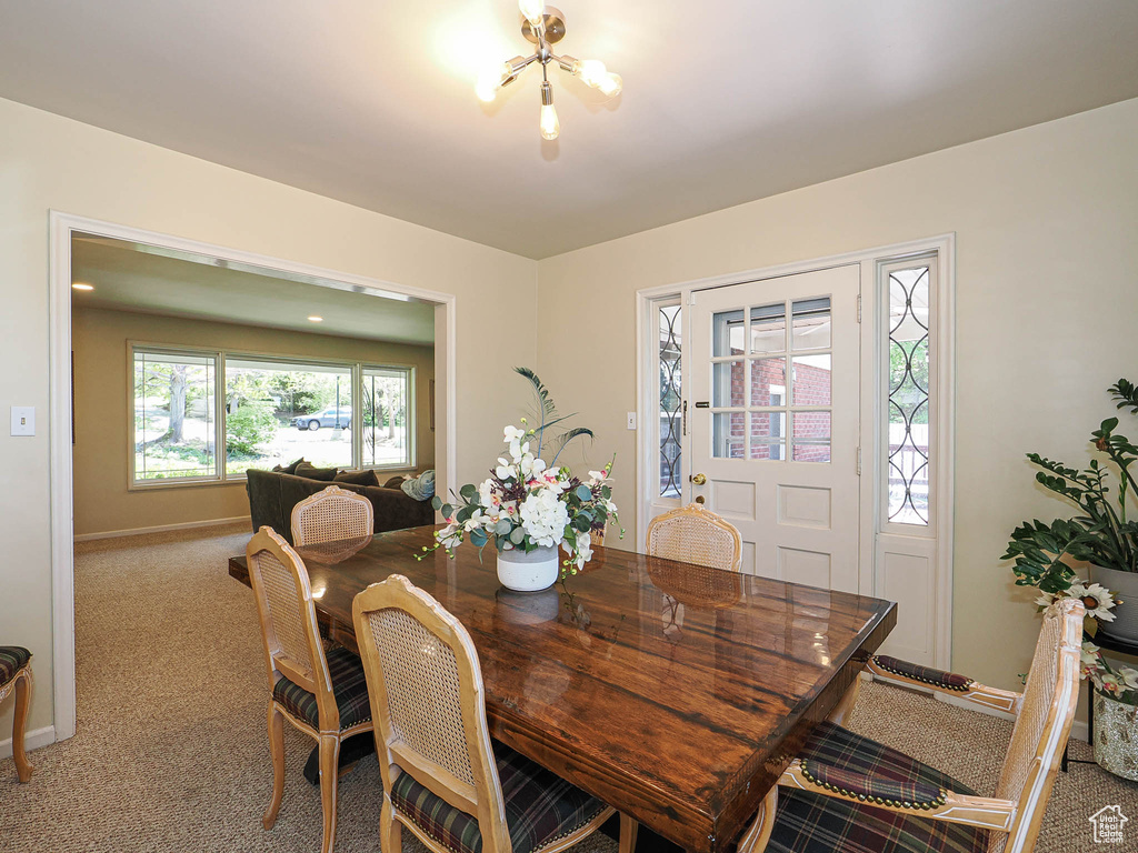 Dining room featuring baseboards and carpet