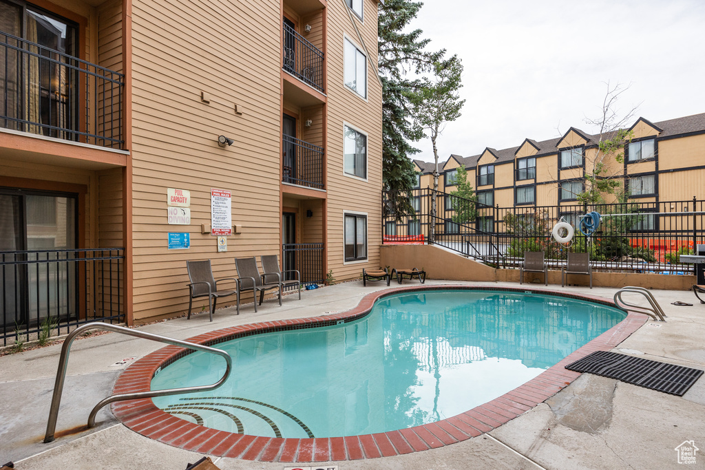 Community pool with fence
