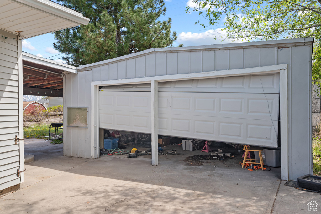 View of detached garage