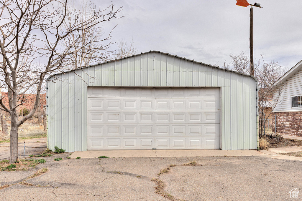 View of detached garage