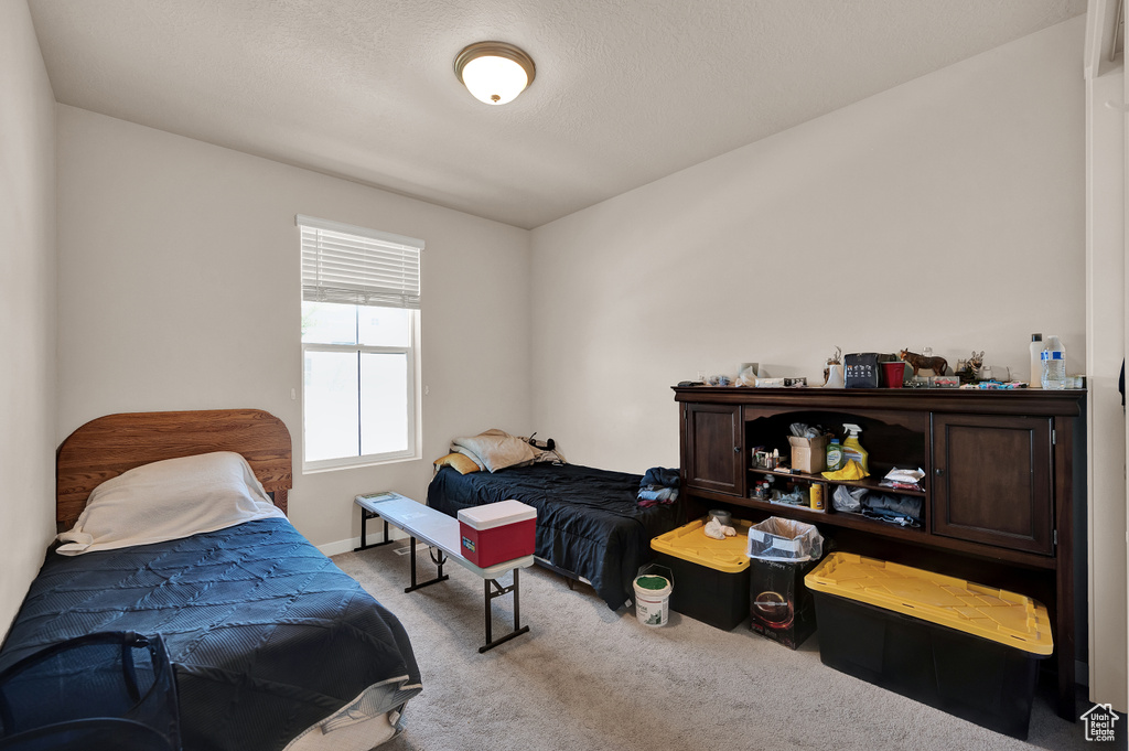 Carpeted bedroom featuring baseboards