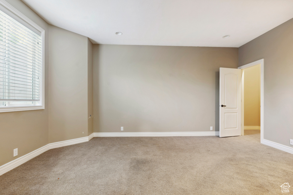 Carpeted spare room featuring baseboards and a wealth of natural light