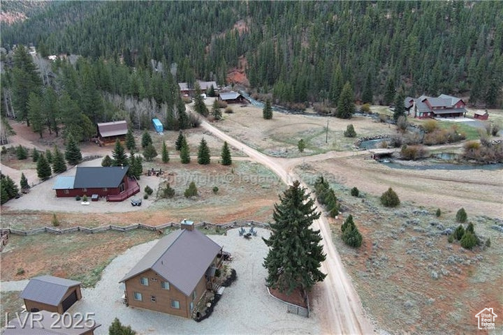 Drone / aerial view featuring a forest view