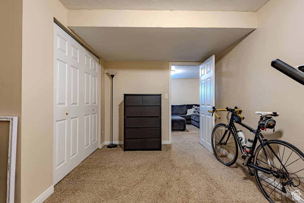 Corridor with baseboards and carpet