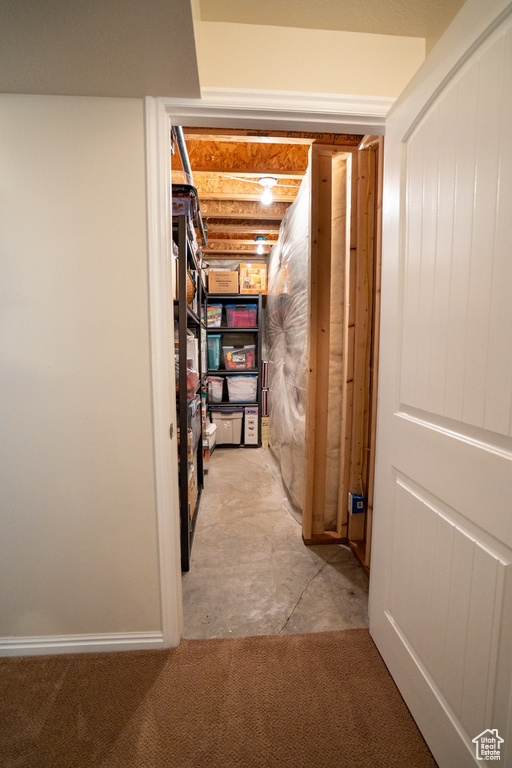 Hallway with unfinished concrete floors