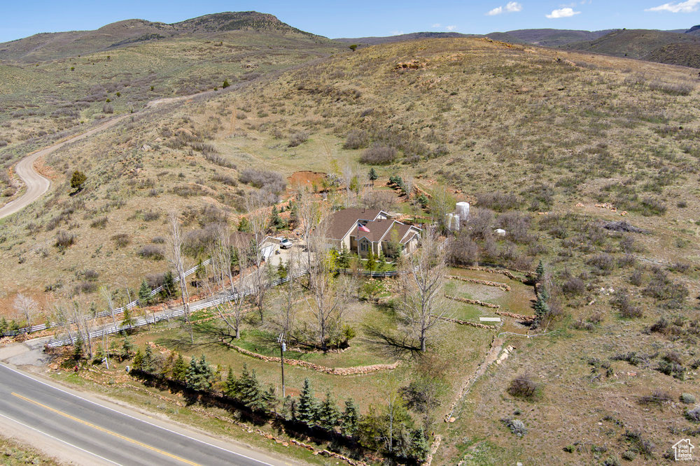 Aerial view featuring a mountain view