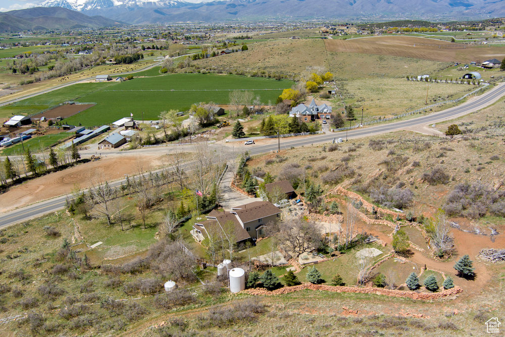 Aerial view featuring a mountain view and a rural view