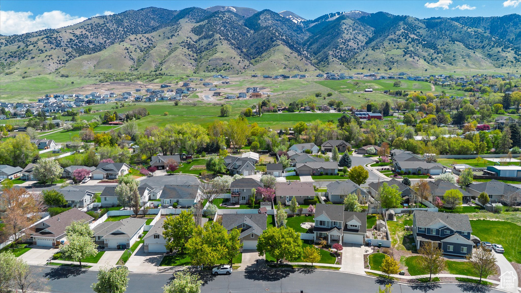 Birds eye view of property featuring a mountain view and a residential view