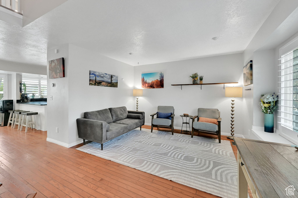 Living area featuring baseboards, hardwood / wood-style floors, and a wealth of natural light