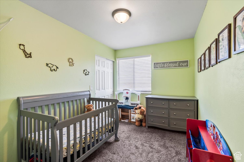 Bedroom with a closet and carpet flooring