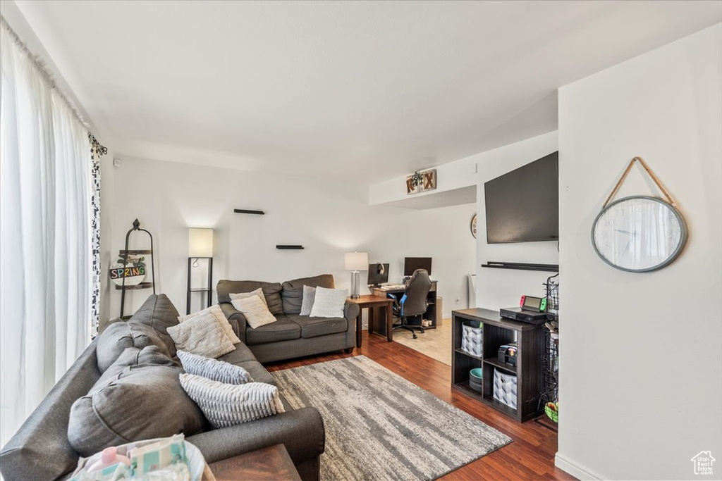 Living area with wood finished floors