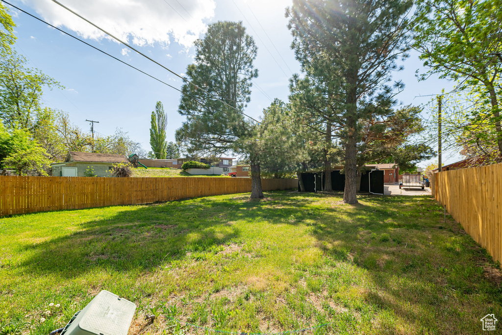 View of yard featuring a fenced backyard