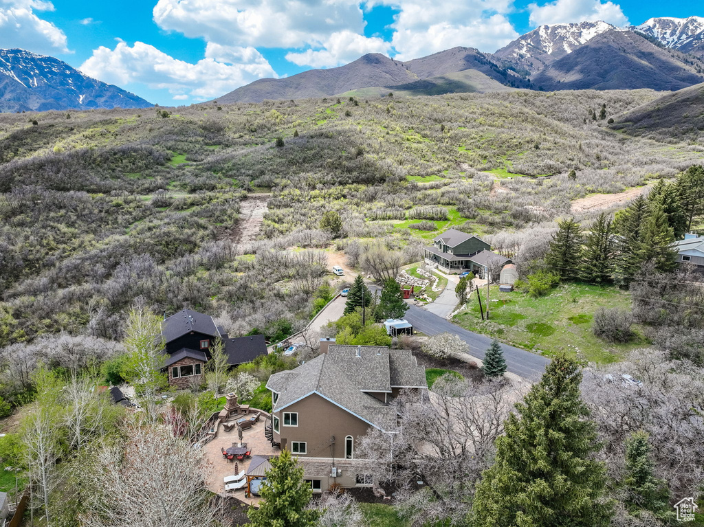 Aerial view featuring a mountain view
