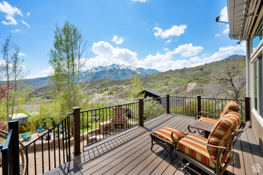 Wooden terrace with a mountain view