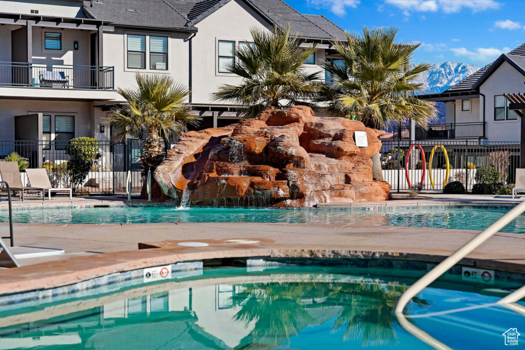 Community pool with fence