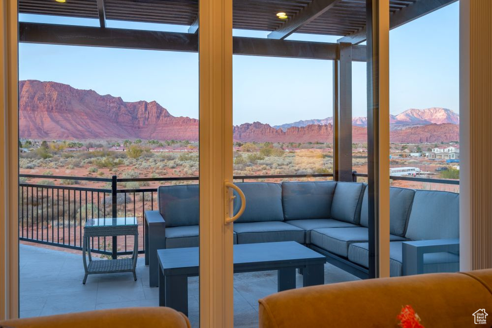 Exterior space featuring a mountain view