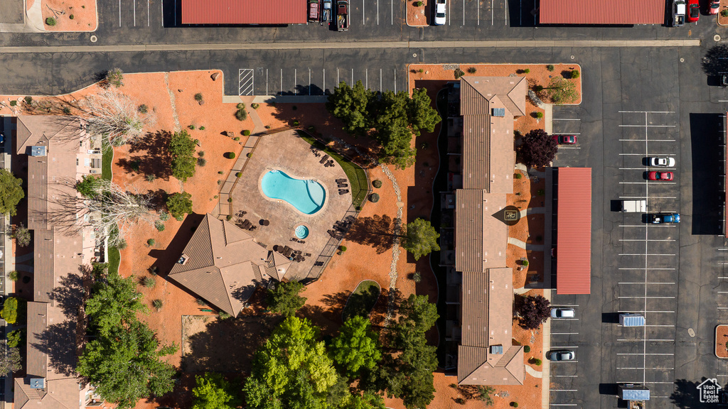 Drone / aerial view of a pool area