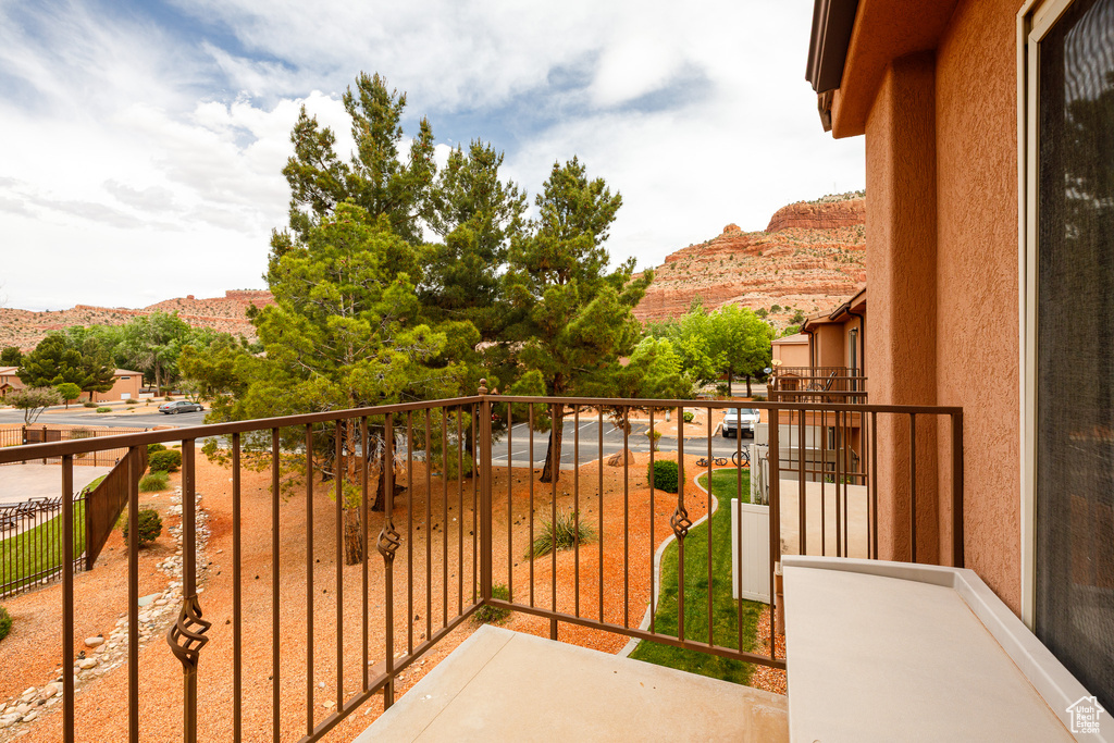 Balcony with a mountain view
