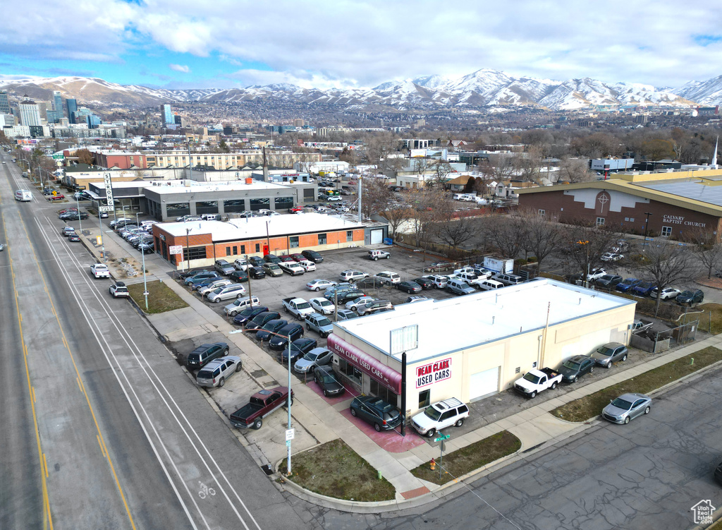 Aerial view featuring a mountain view