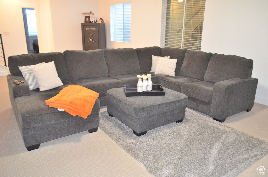 Living room with carpet floors
