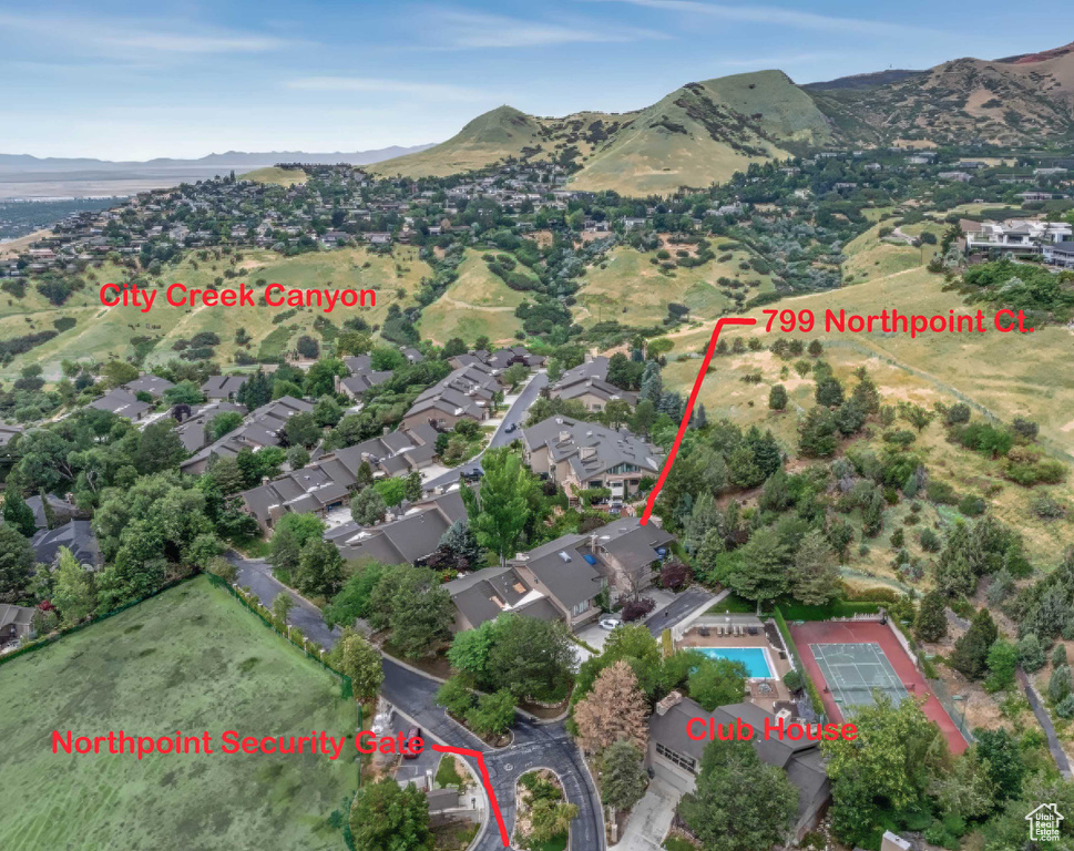 Aerial view with a mountain view