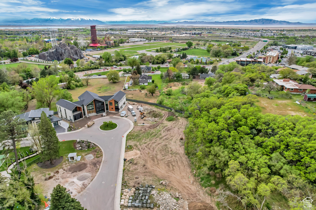 Drone / aerial view with a mountain view