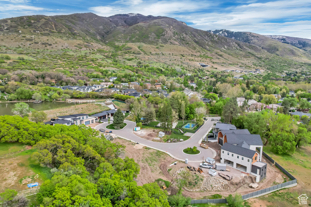 Drone / aerial view featuring a residential view and a mountain view