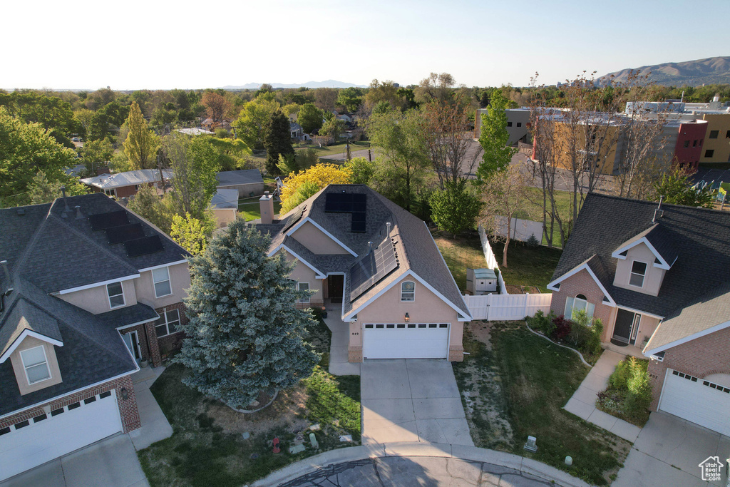 Bird's eye view with a mountain view and a residential view