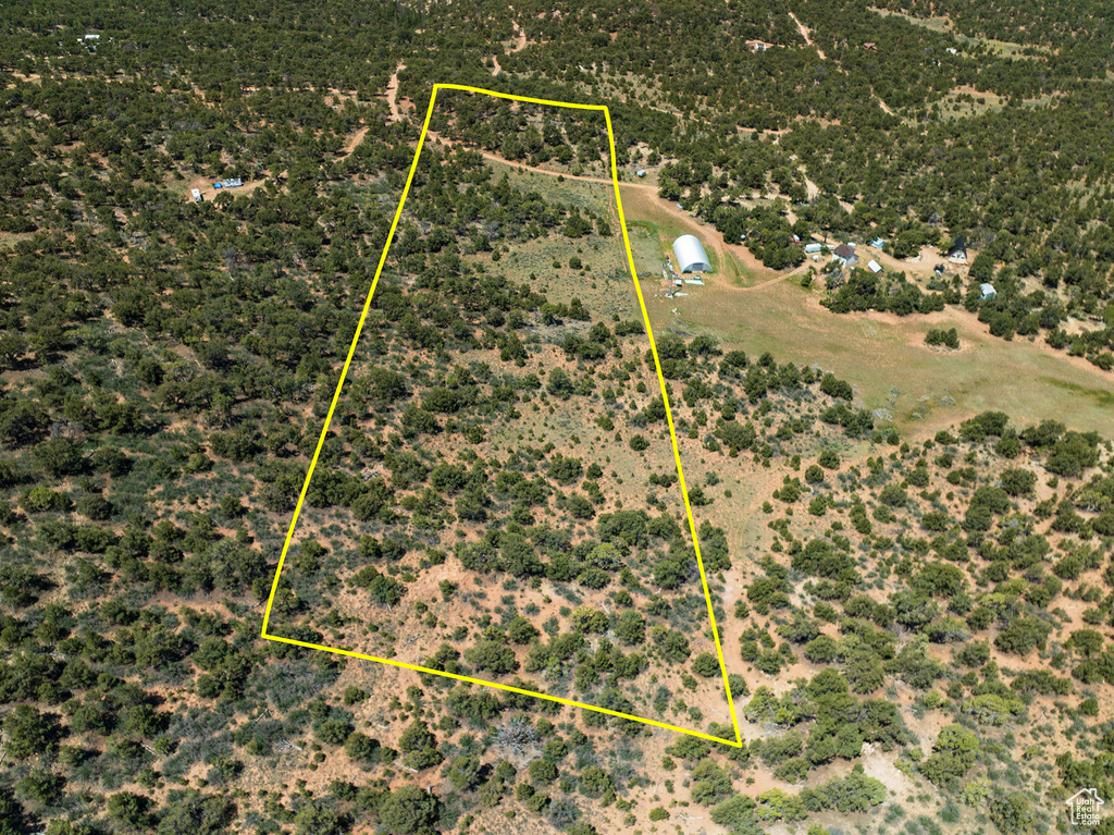 Aerial overview of property's location featuring property parcel outlined