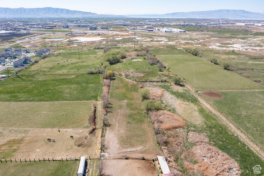 Drone / aerial view featuring a mountain view and a rural view