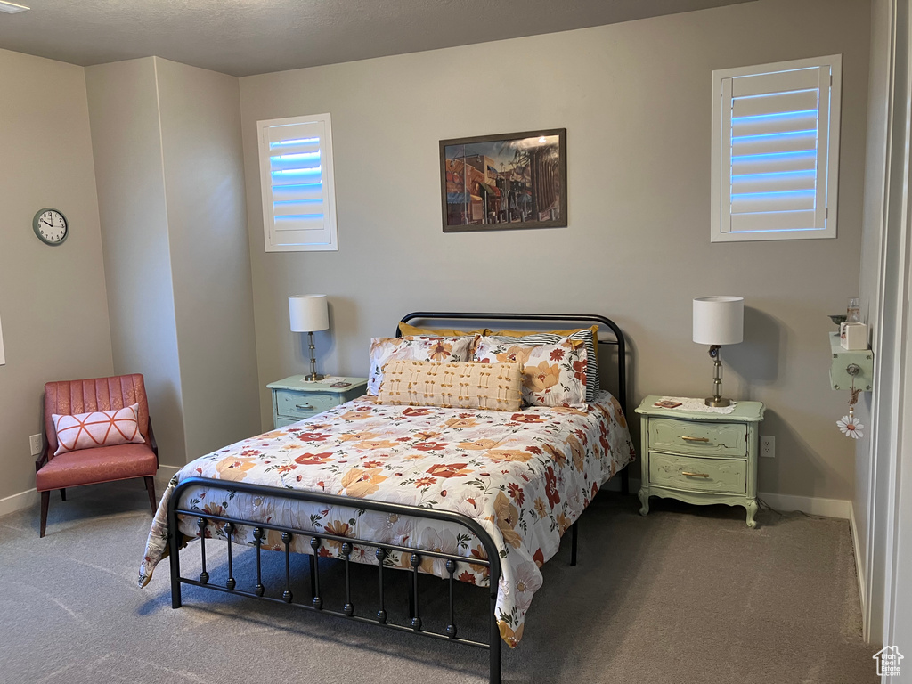 Carpeted bedroom with baseboards