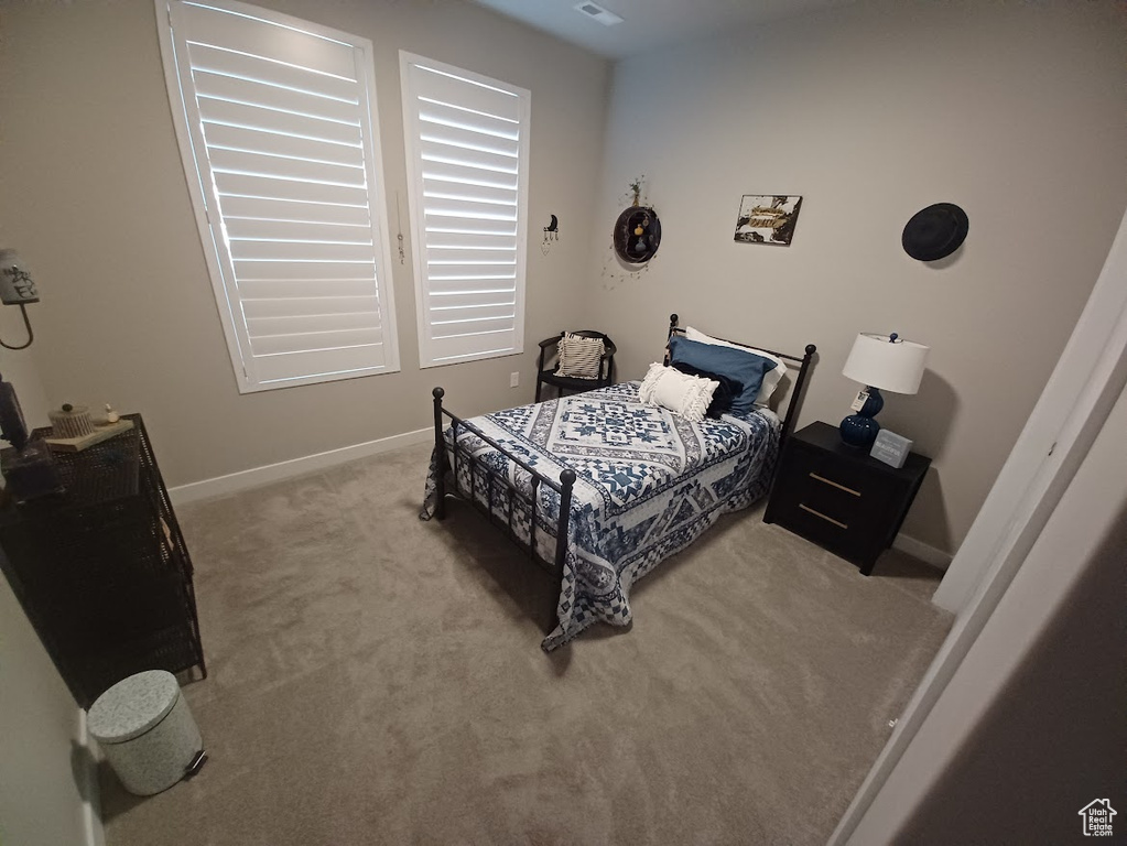 Bedroom with carpet floors and baseboards