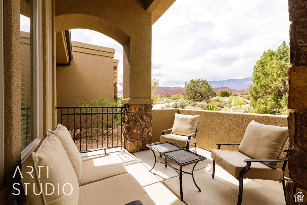Balcony with a mountain view