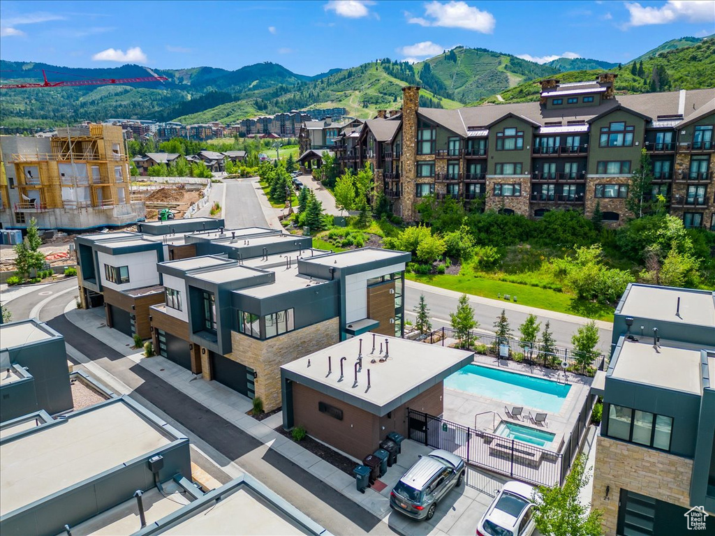 Aerial view featuring a mountain view