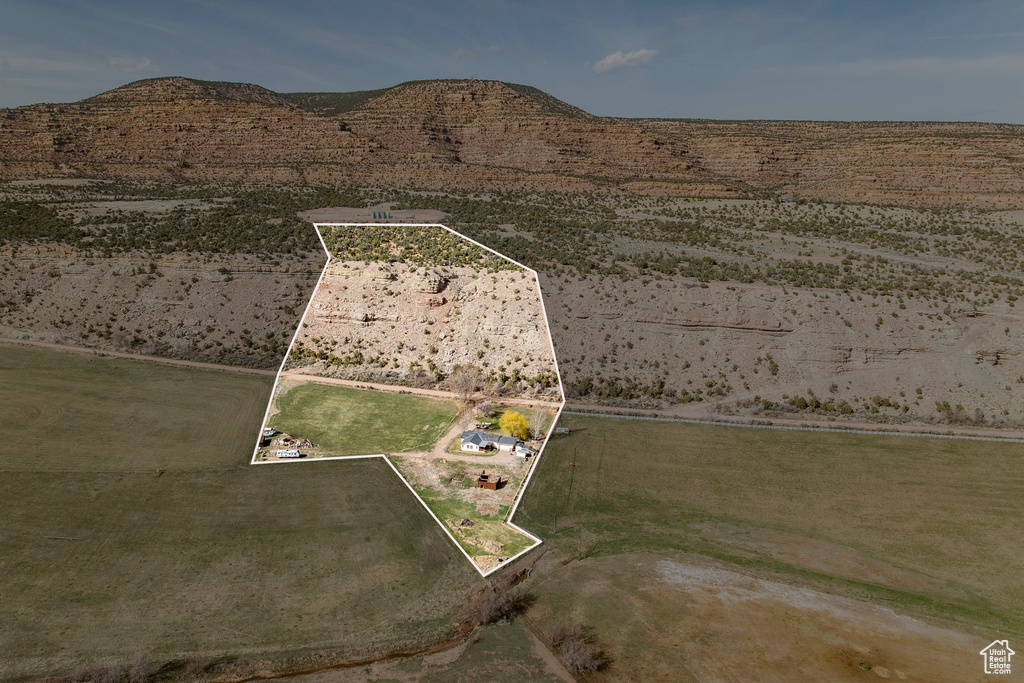 Drone / aerial view featuring a mountain view and a rural view