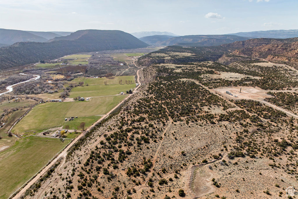 Bird's eye view featuring a rural view and a mountain view