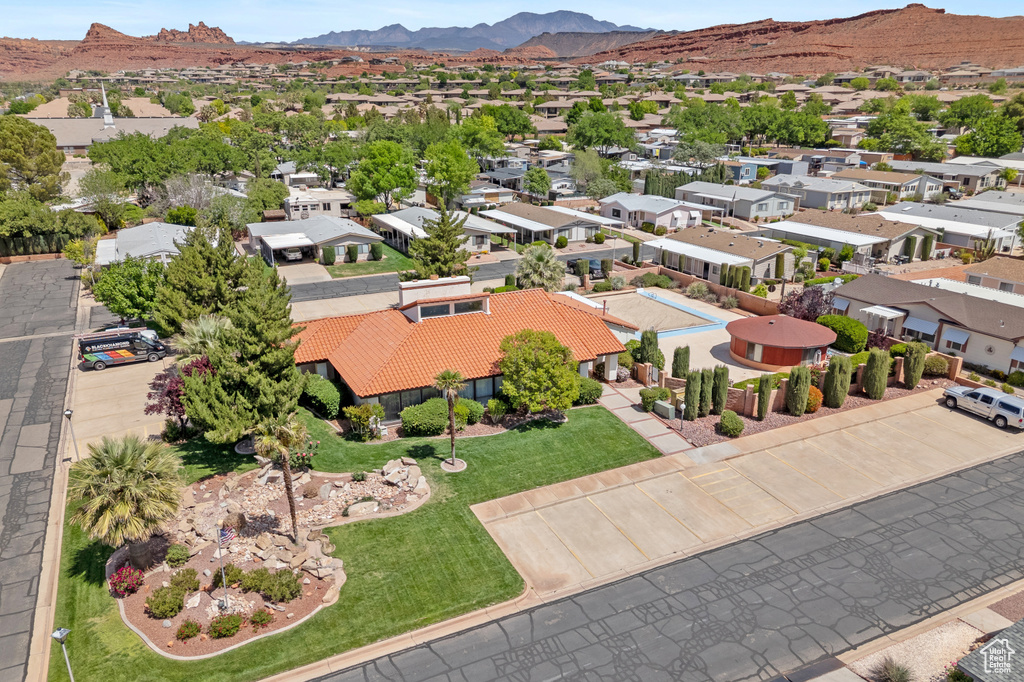 Aerial view with a mountain view and a residential view