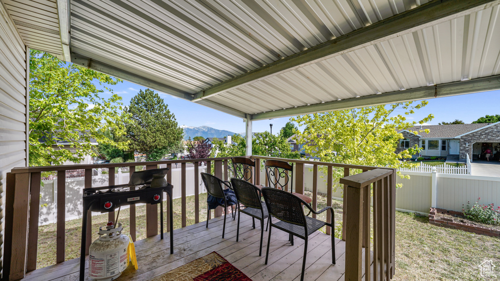 Wooden terrace with a mountain view