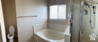 Bathroom with a bath and a shower stall