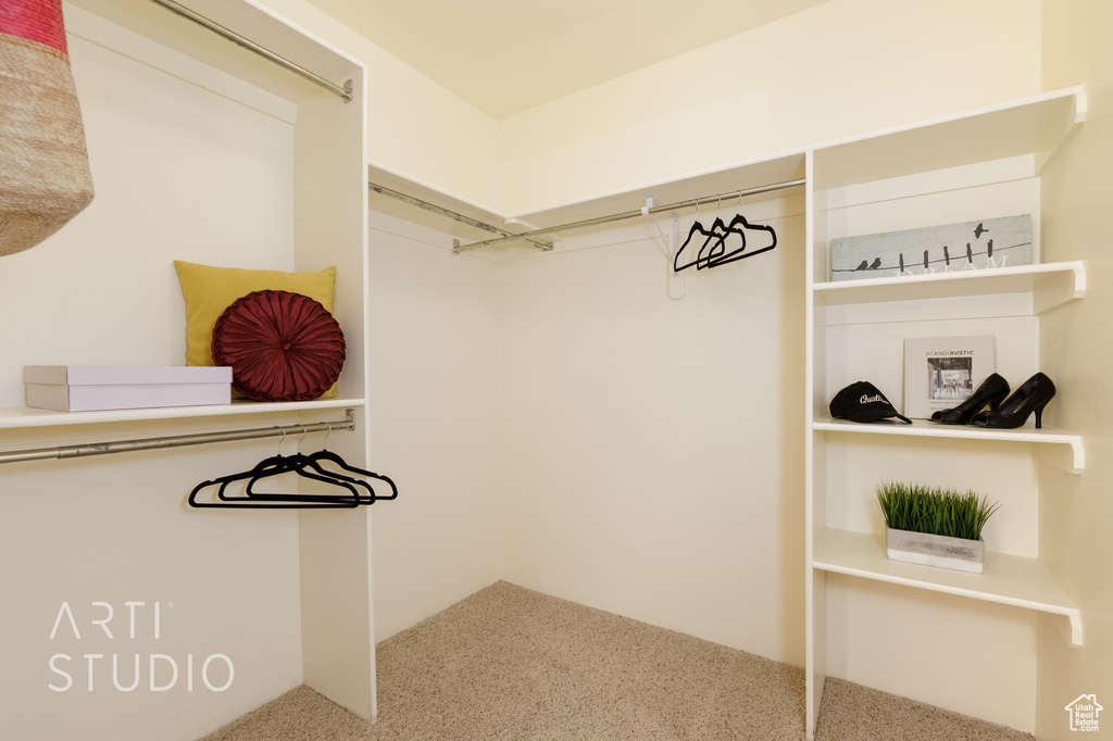 Walk in closet featuring carpet flooring