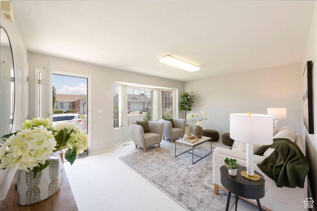 View of carpeted living area