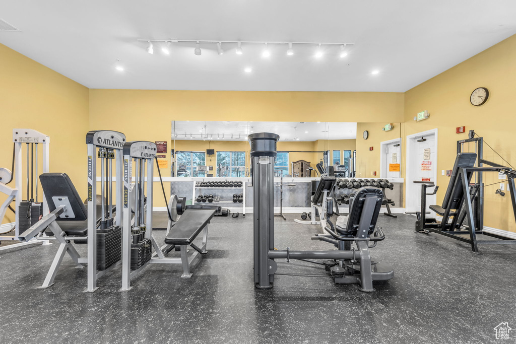 Gym featuring track lighting